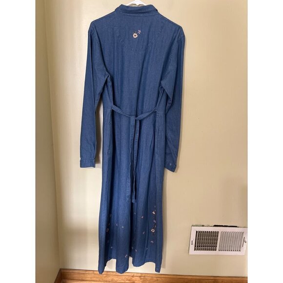 MODEST Dress XL  Denim  Floral Embroidery Long Sleeve Button-Up - Picture 8 of 12